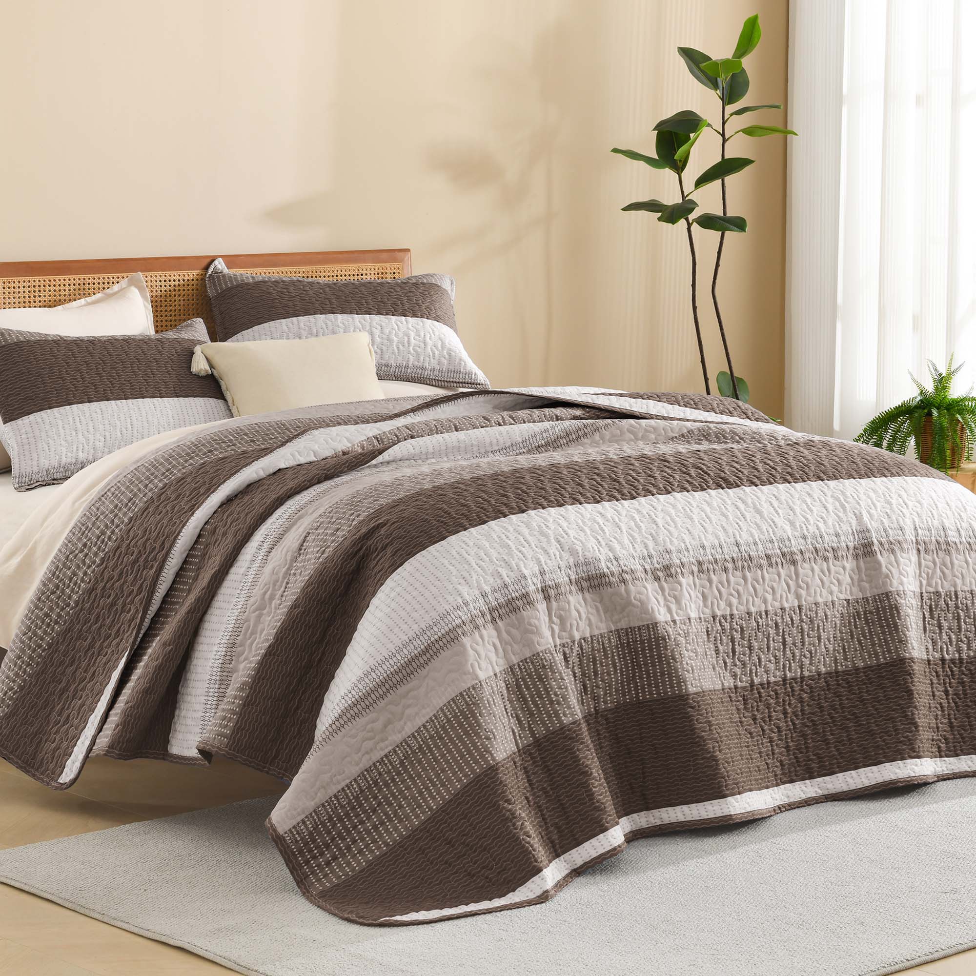 Gestreept Comfortdekbed Set met Zachte Wolkachtige Textuur