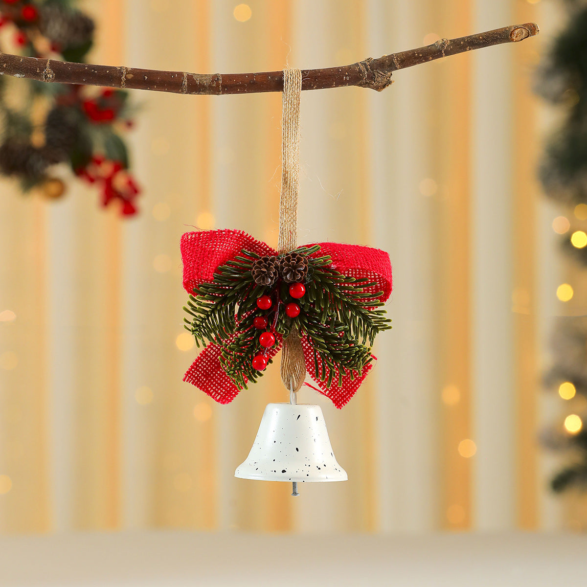 Kerstornament | Decoratieve bel met rode strik | Hangdecoratie