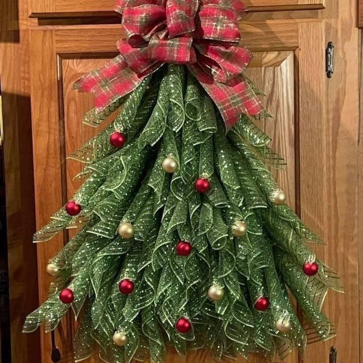 Kerstboom wandhanger | Gelaagd groen blad | Rood-gouden decoratie