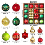 Overzicht van de set van 44 kerstballen in feestelijke kleuren