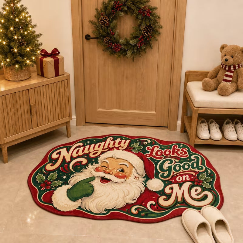 Close-up van het feestelijke kerstdesign op de deurmat