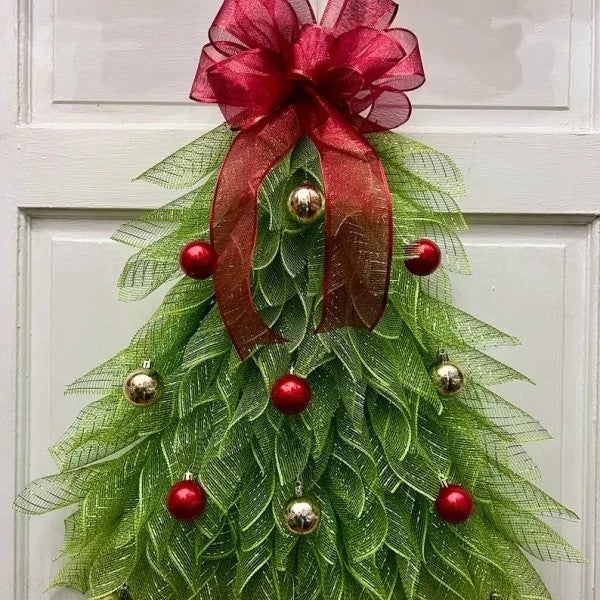 Kerstboom wandhanger | Gelaagd groen blad | Rood-gouden decoratie