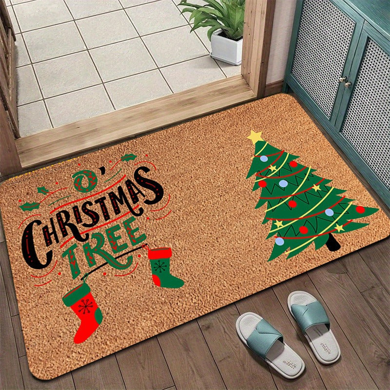 Detail van het kerstboomdesign op de deurmat