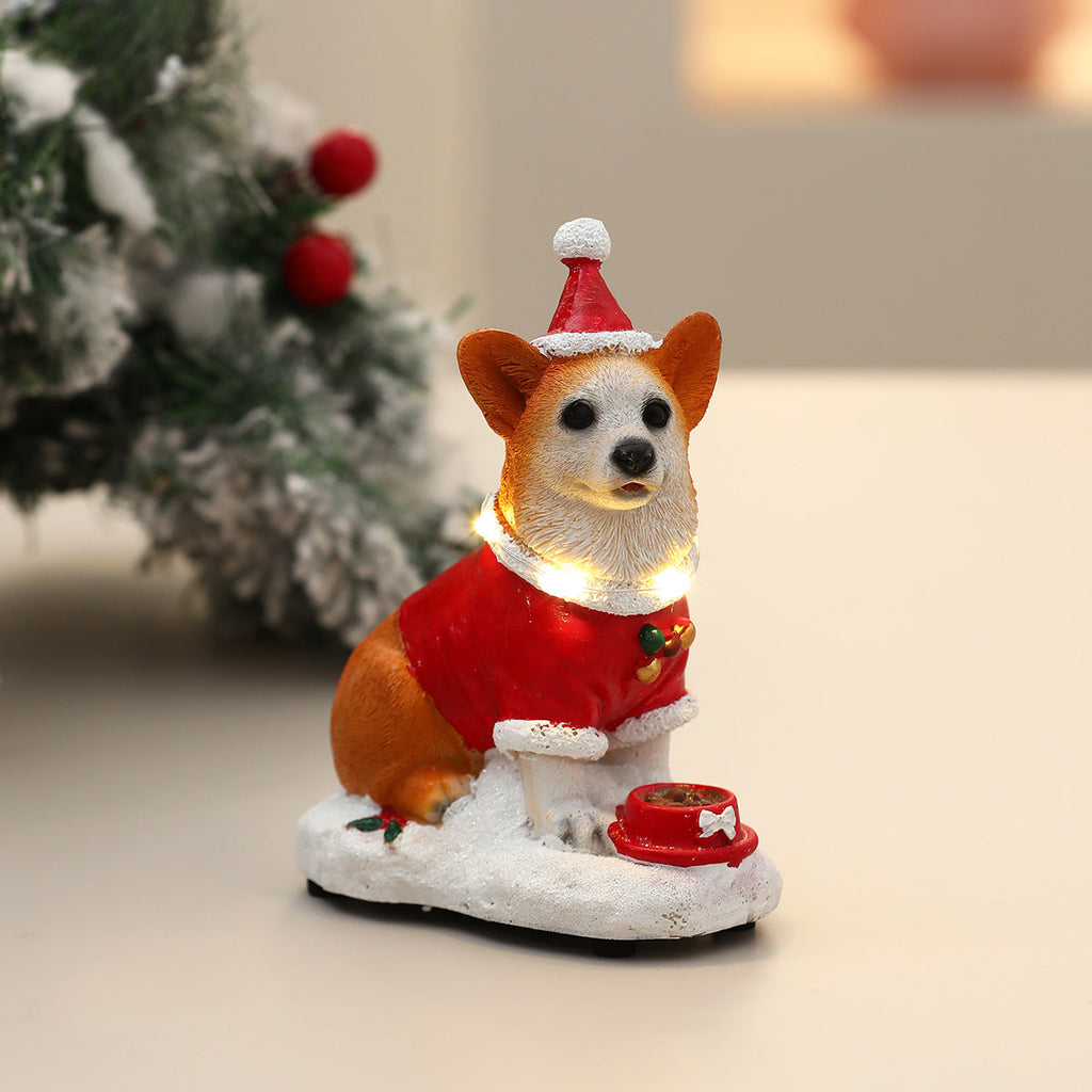 LED-hondenbeeldje | Kerstmanpak | Hars | Kerstdecoratie