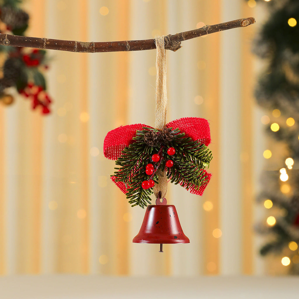 Kerstornament | Decoratieve bel met rode strik | Hangdecoratie