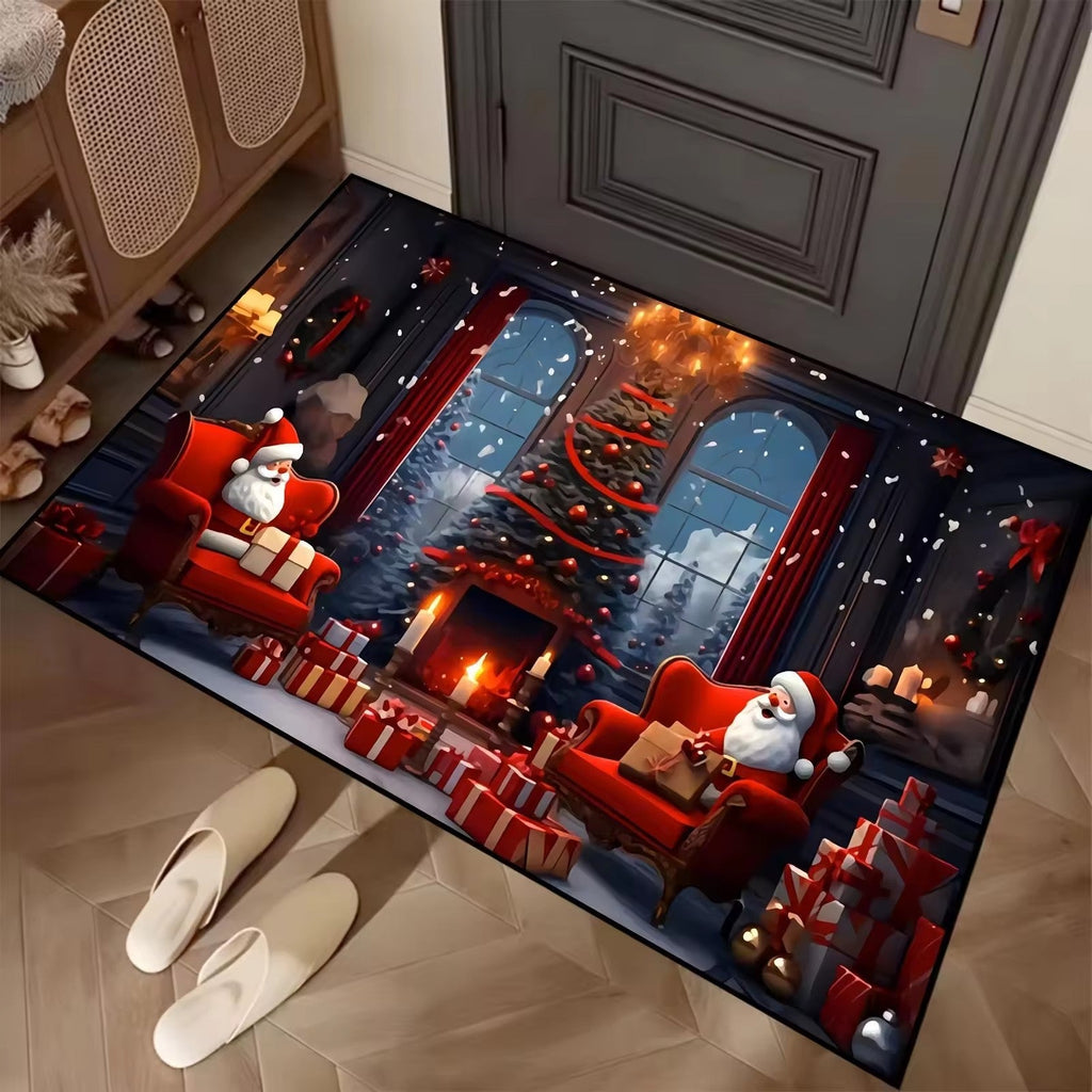 Kerstdeurmat met decoratieve kerstbomen en sneeuwvlokken