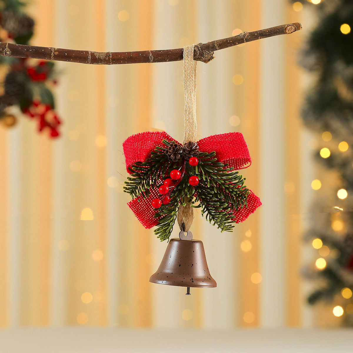 Kerstornament | Decoratieve bel met rode strik | Hangdecoratie