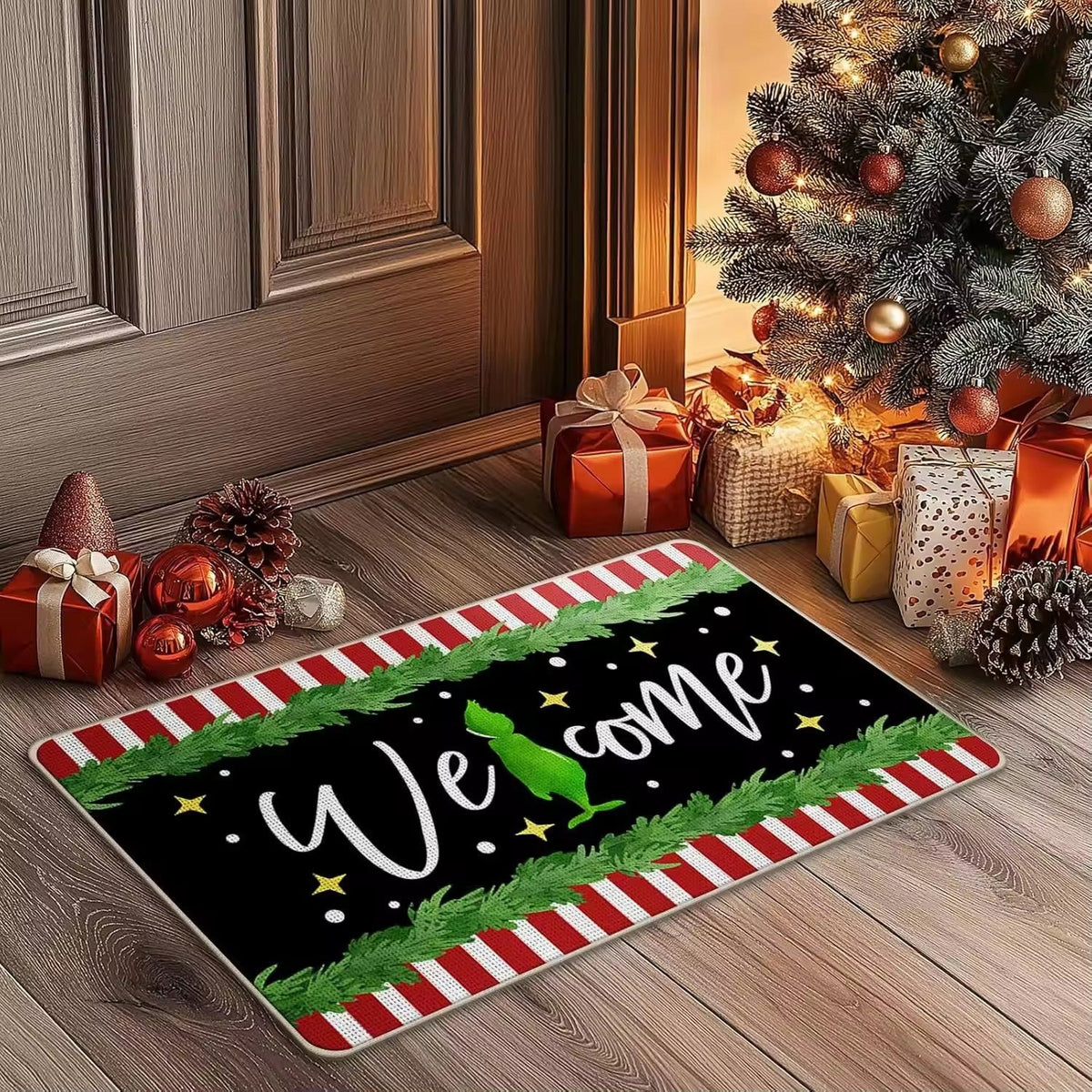 Feestelijke welkomstmat met kerstmotief en antislip achterkant