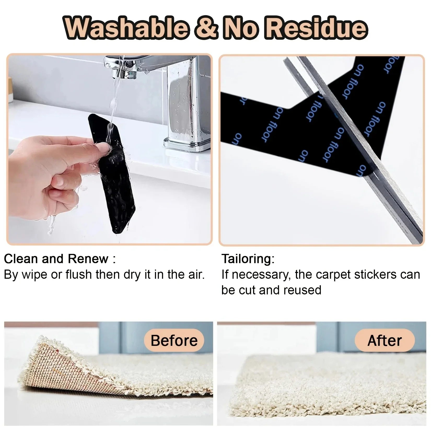 2+2 FREE | GripTite - L-shaped, non-slip carpet grippers for carpets and hardwood floors [Last day sale] 