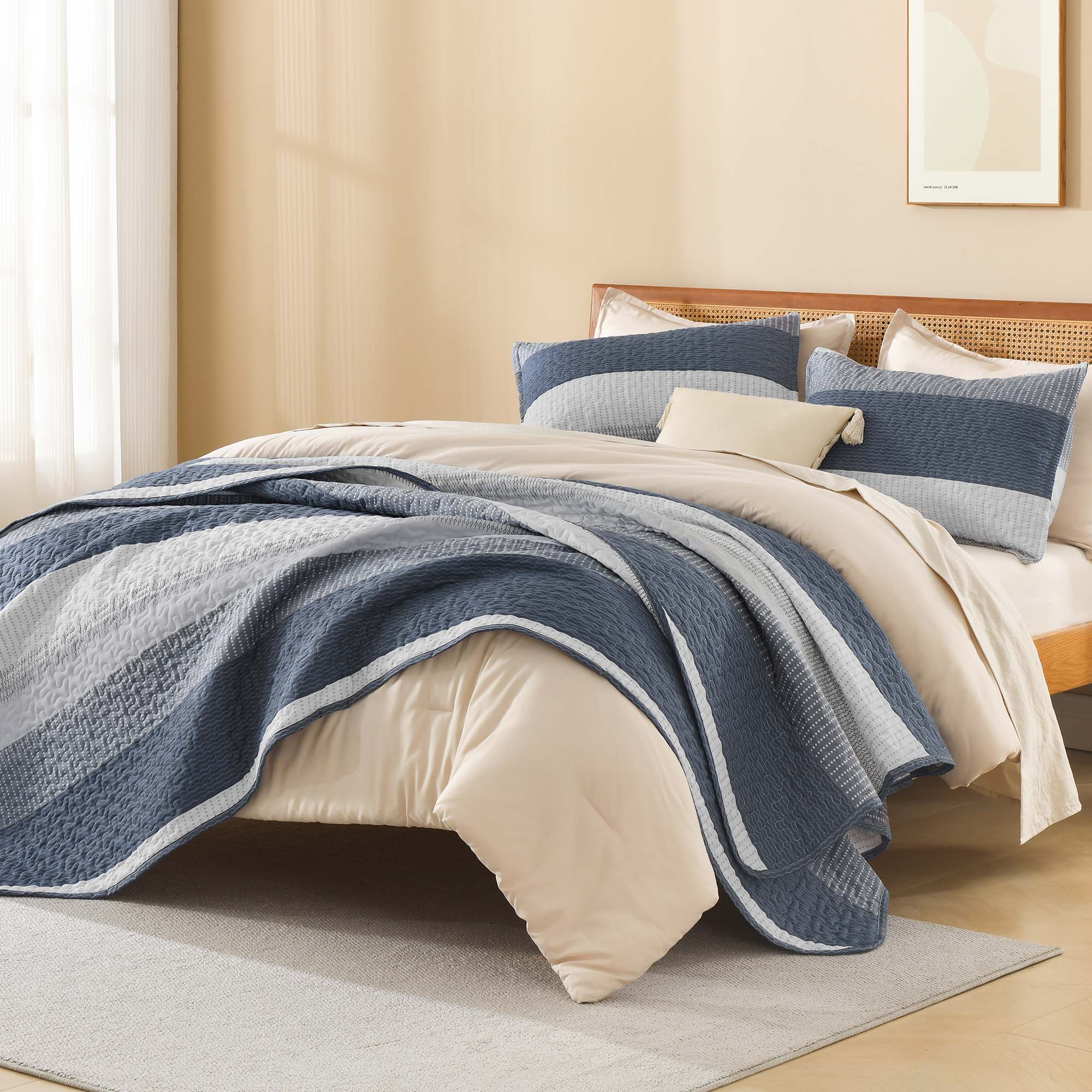 Gestreept Comfortdekbed Set met Zachte Wolkachtige Textuur