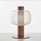 LED tafellamp met glazen kap en stenen basis