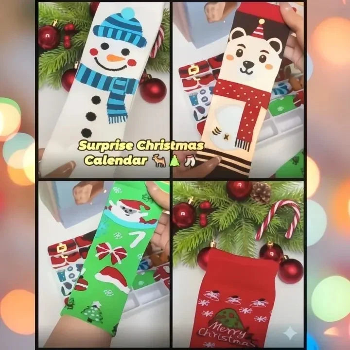 Complete set van 24 paar kerstsokken in de adventskalender
