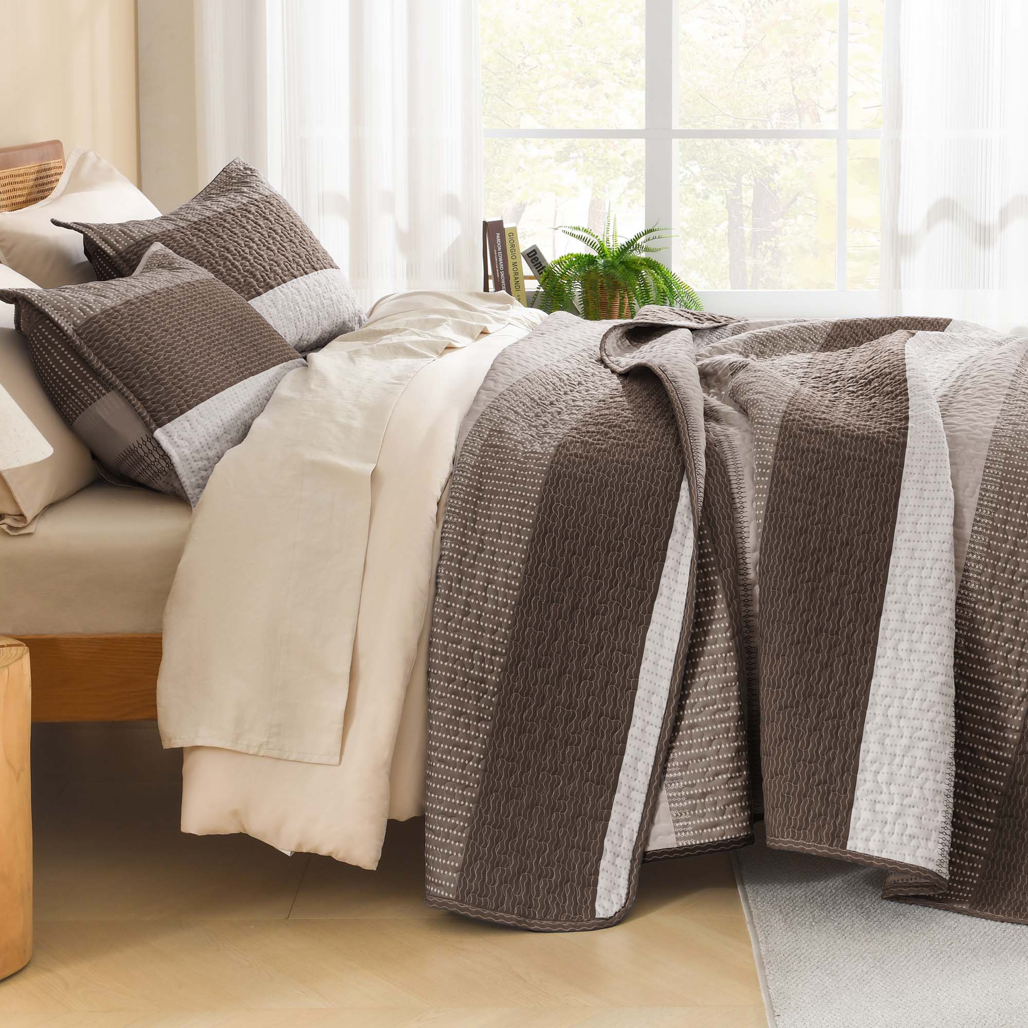 Gestreept Comfortdekbed Set met Zachte Wolkachtige Textuur