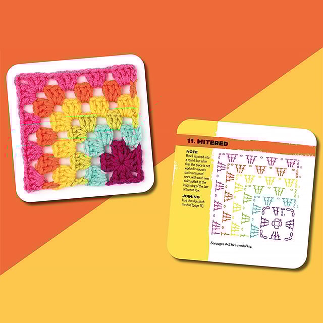 Set met kleurrijke granny square haakkaartontwerpen