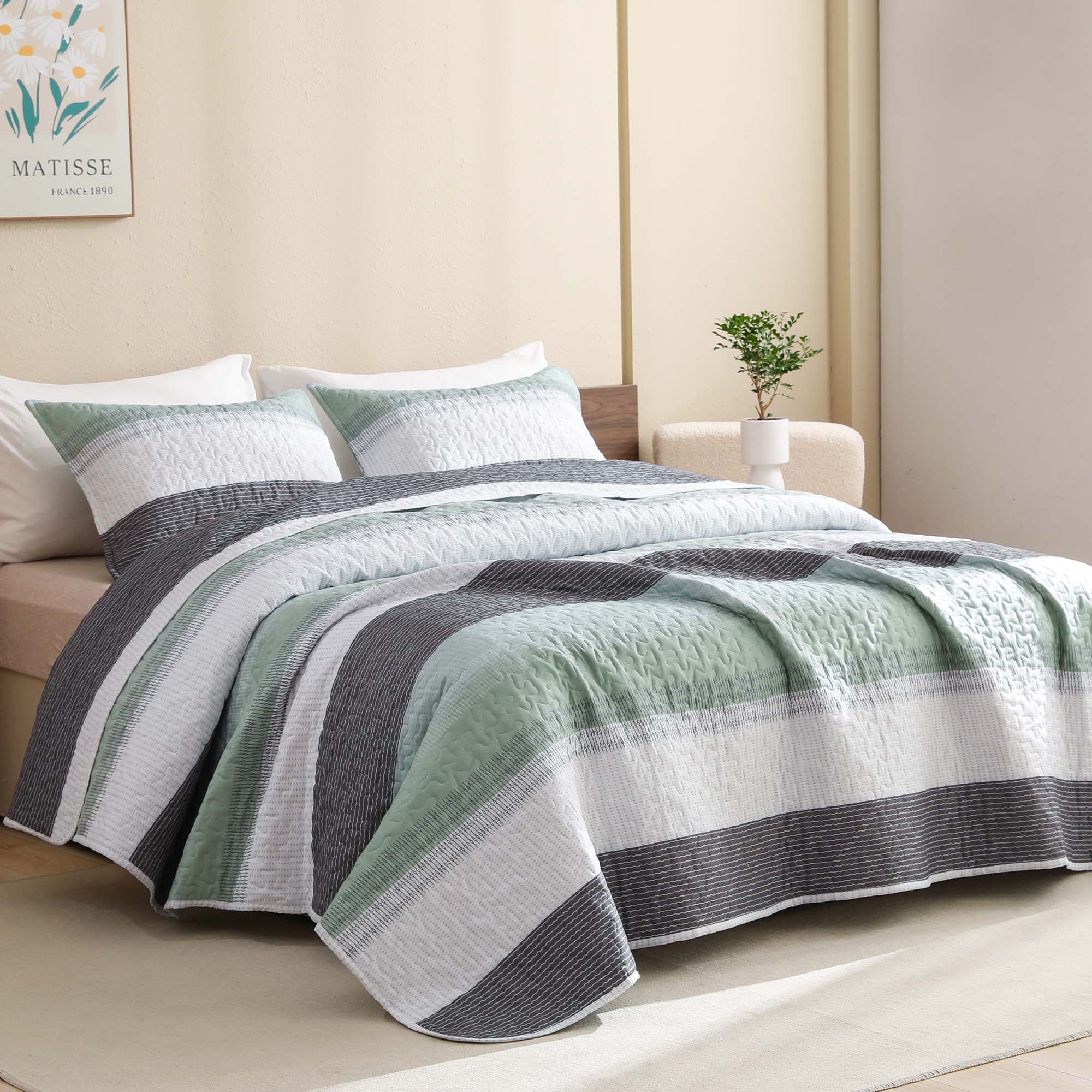 Gestreept Comfortdekbed Set met Zachte Wolkachtige Textuur