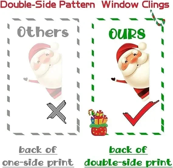 Raamstickers met kerstmotieven aangebracht op een venster