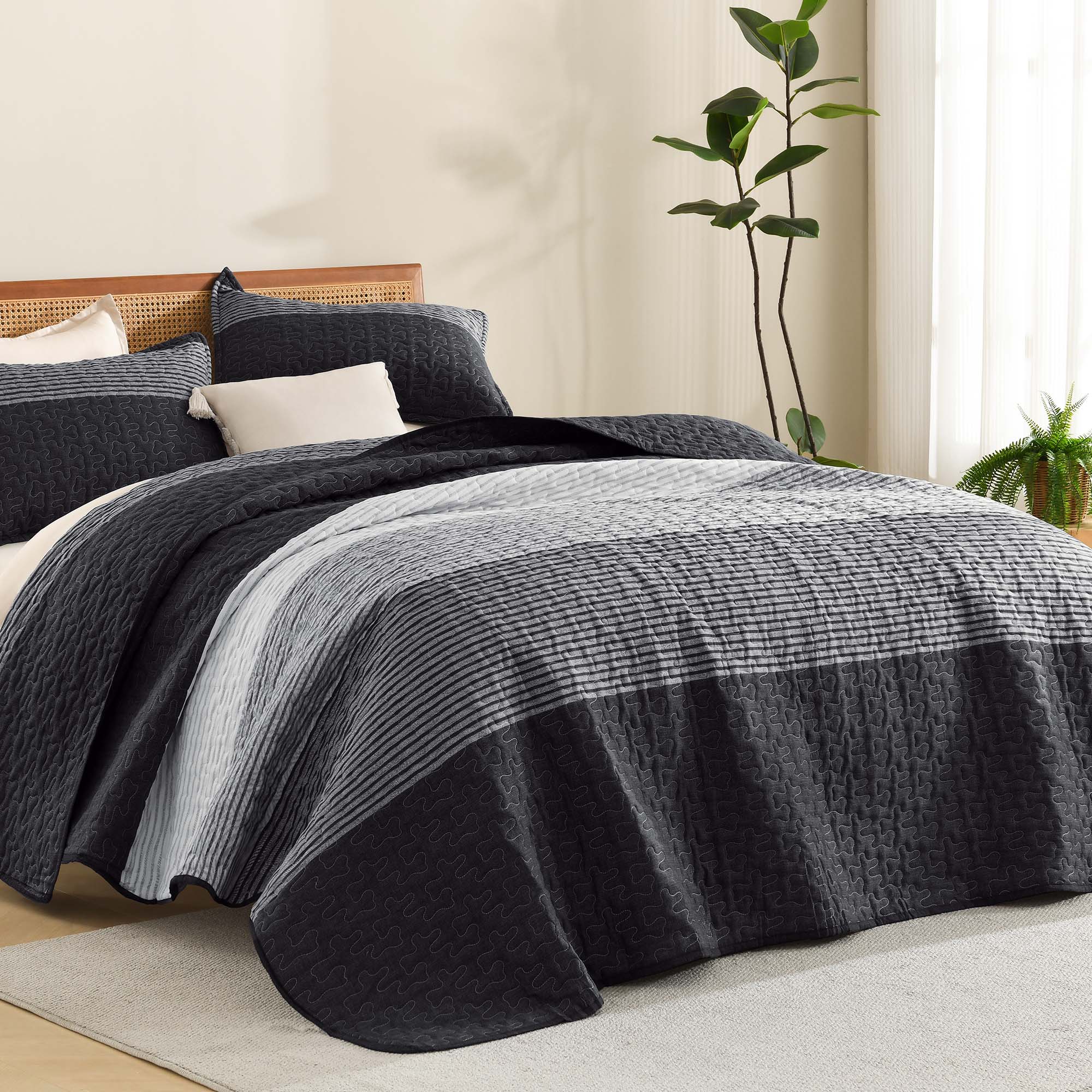 Gestreept Comfortdekbed Set met Zachte Wolkachtige Textuur
