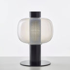LED tafellamp met glazen kap en stenen basis