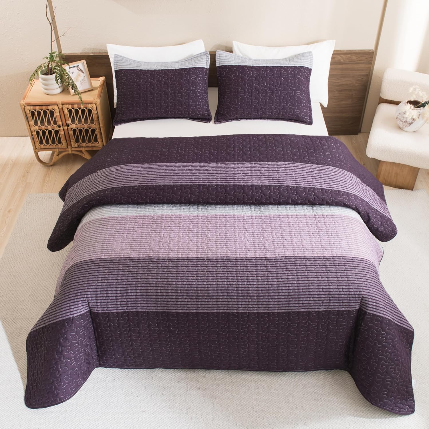 Gestreept Comfortdekbed Set met Zachte Wolkachtige Textuur