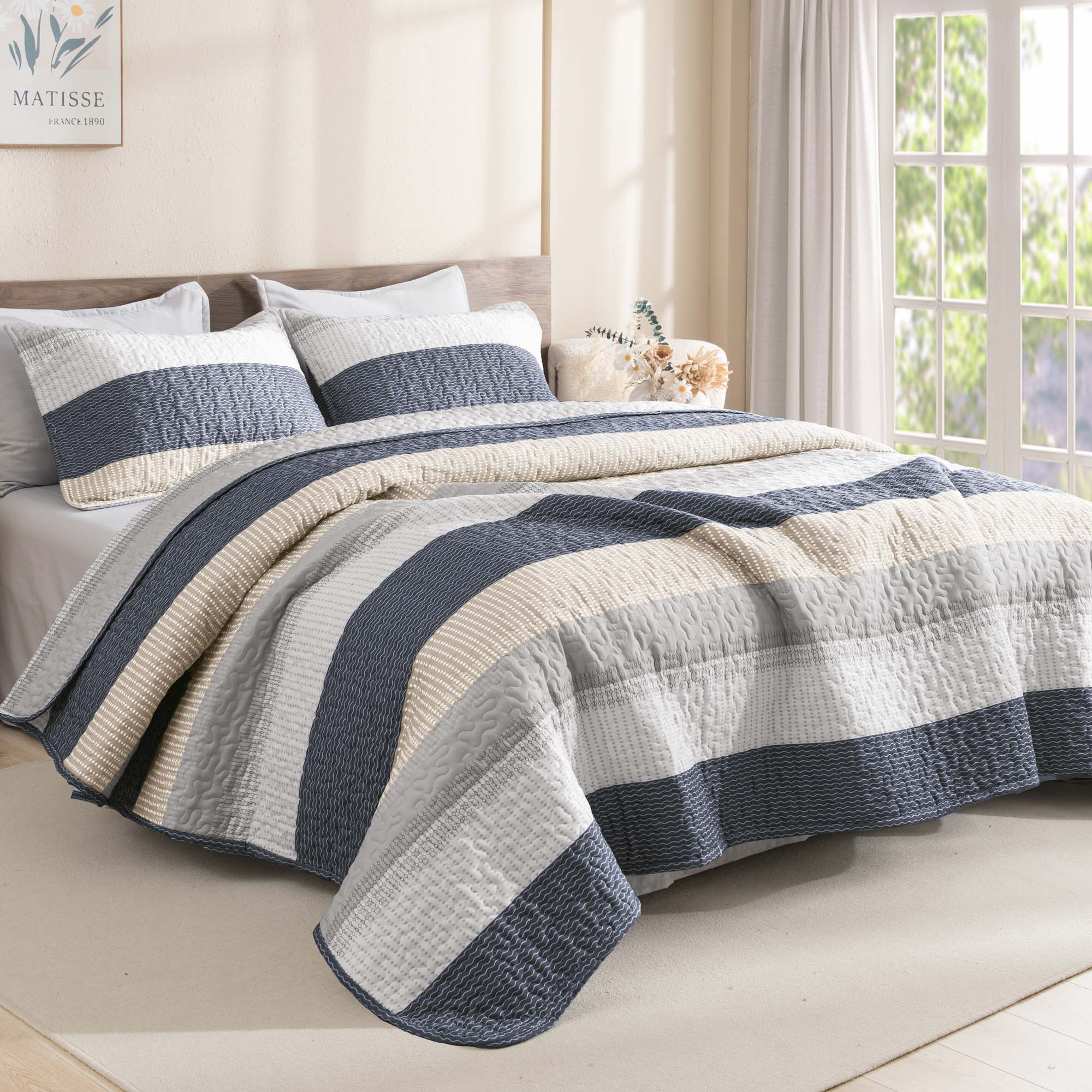 Gestreept Comfortdekbed Set met Zachte Wolkachtige Textuur