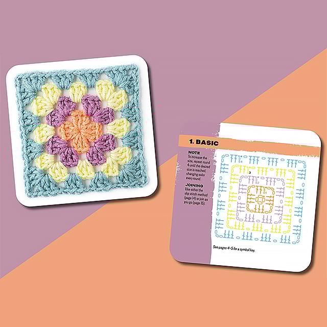 Set met kleurrijke granny square haakkaartontwerpen
