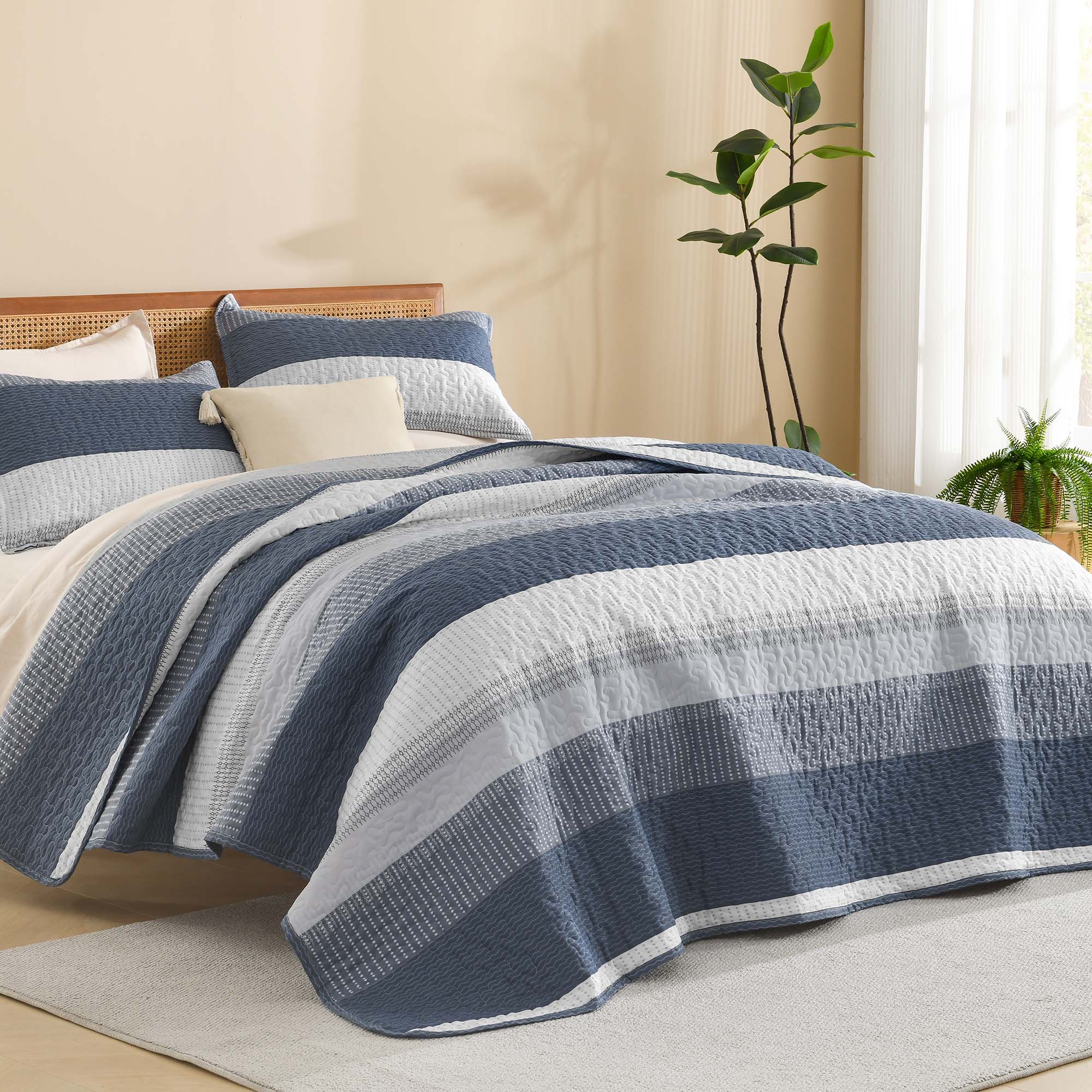 Gestreept Comfortdekbed Set met Zachte Wolkachtige Textuur