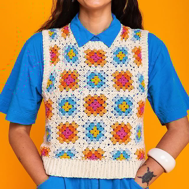 Set met kleurrijke granny square haakkaartontwerpen