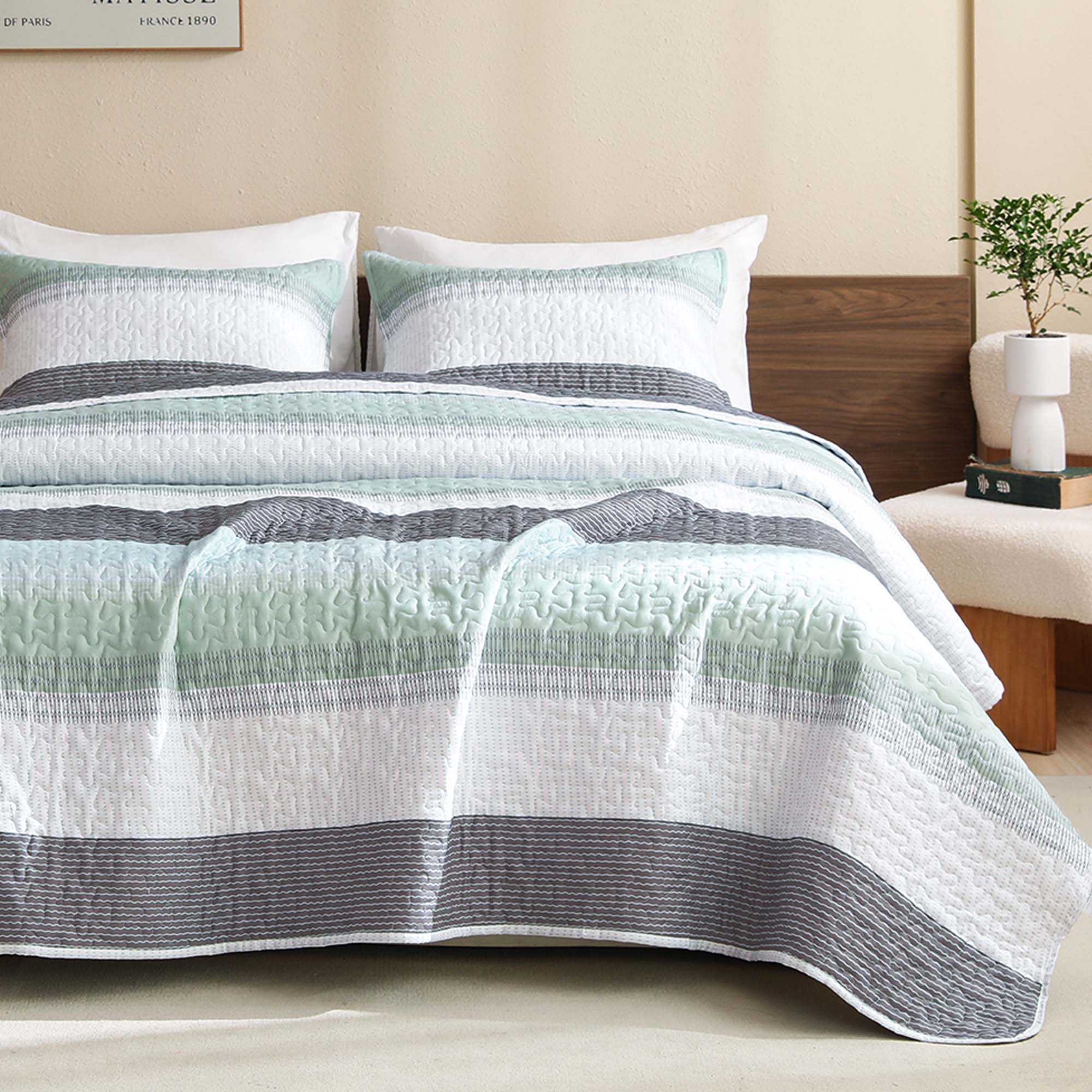 Gestreept Comfortdekbed Set met Zachte Wolkachtige Textuur