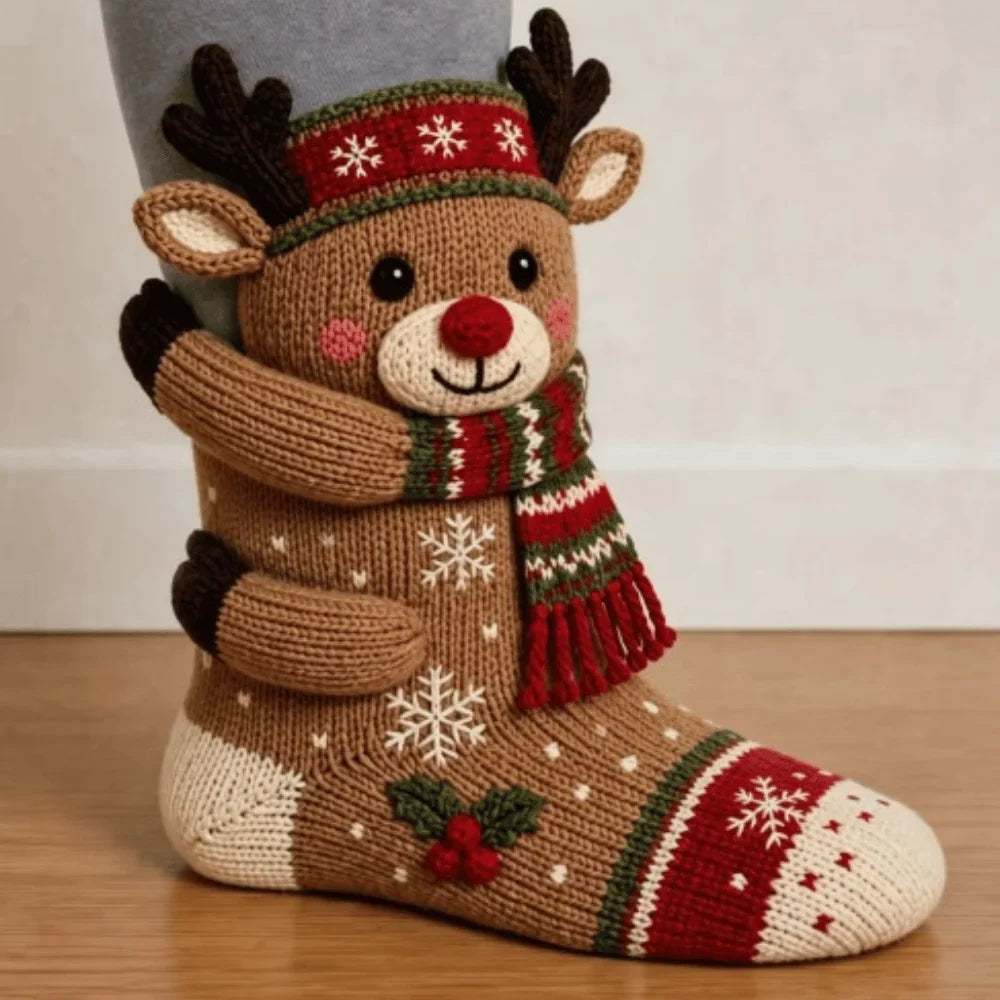 Warme kerstsokken | 3D-figuren | Gebreide stof