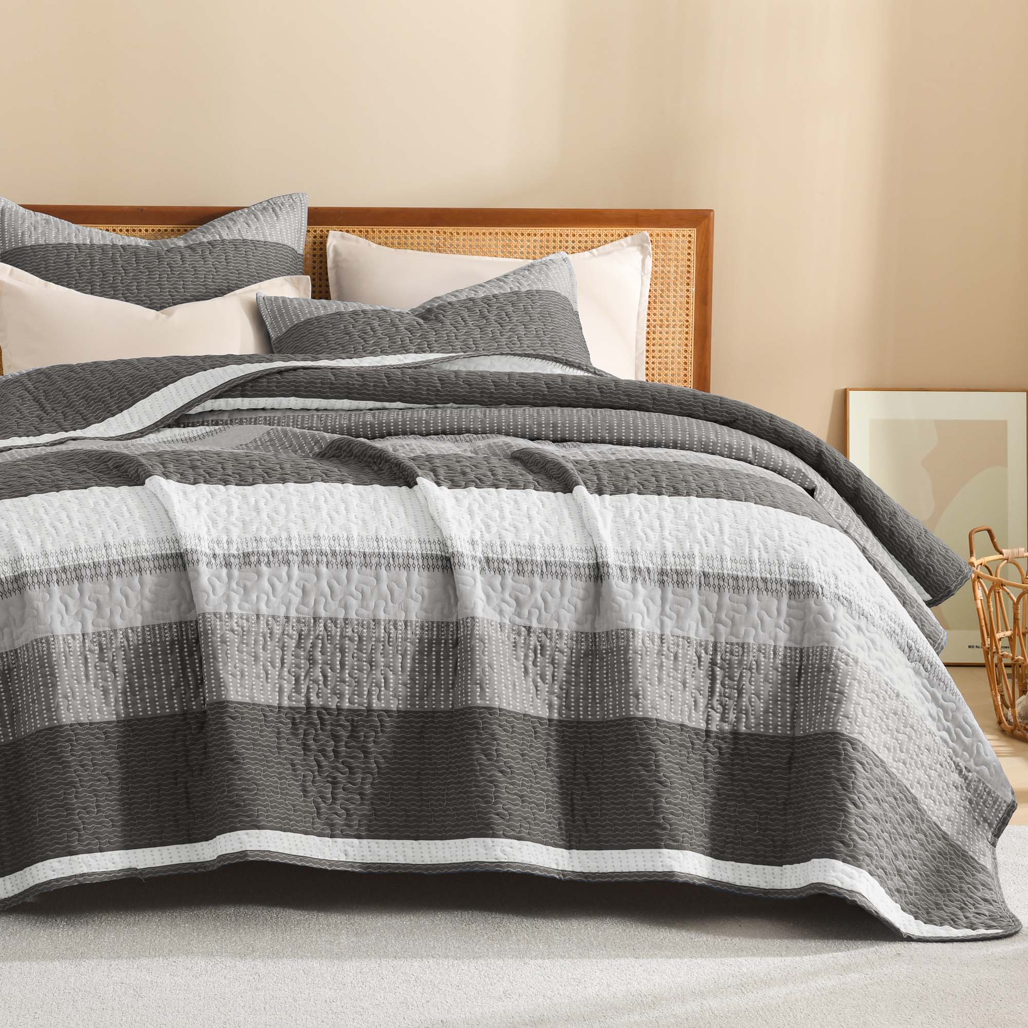 Gestreept Comfortdekbed Set met Zachte Wolkachtige Textuur