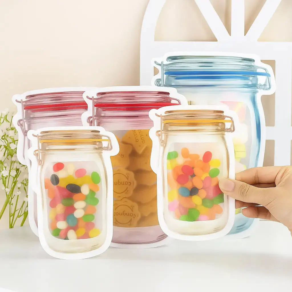 Herbruikbare Mason Jar Stijl Ziplock Zakjes Lekvrije Opbergzakjes