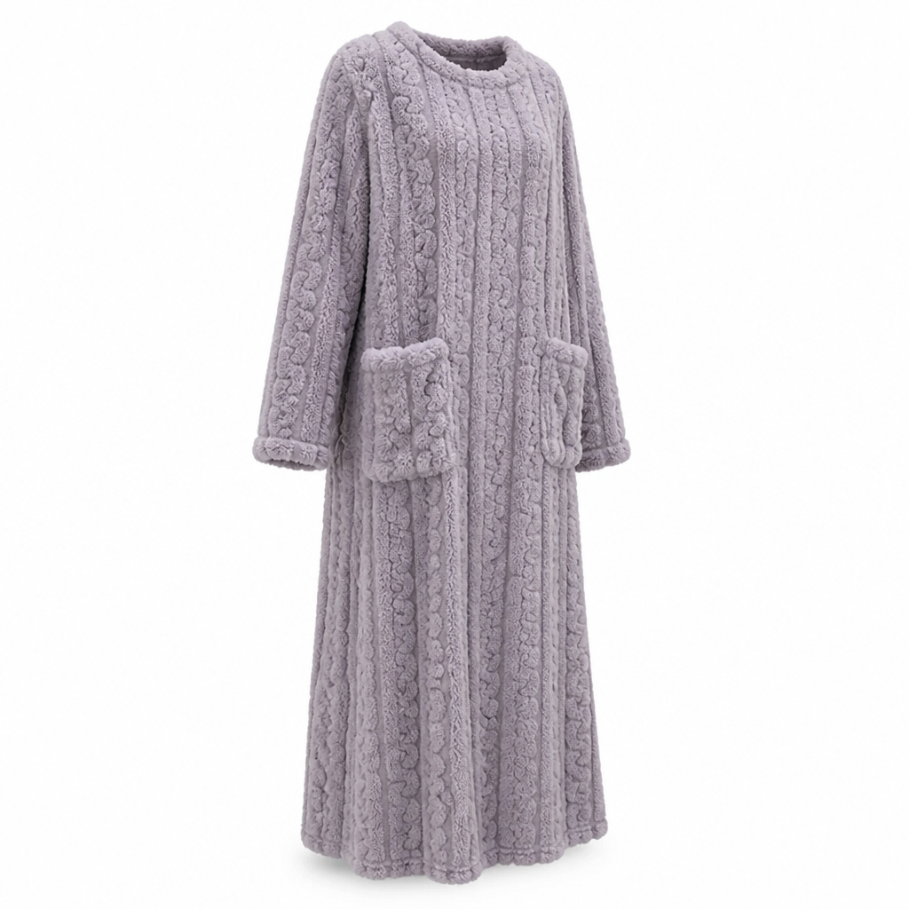 Dames fleecejurk | Zachte fleece | Lange pasvorm met voorzakken | Thuiscomfort