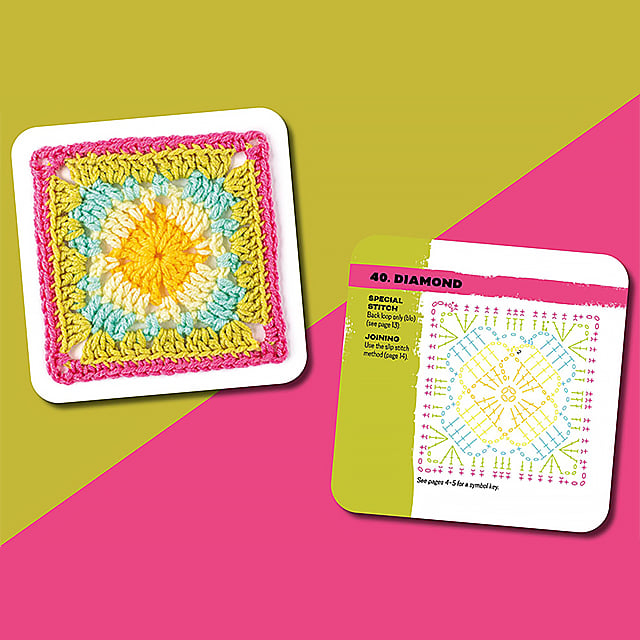 Set met kleurrijke granny square haakkaartontwerpen