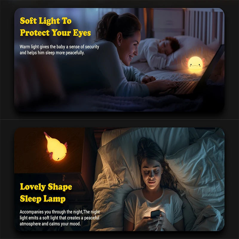 Schattige Axolotl LED Nachtlampje voor Kinderkamer Decoratie