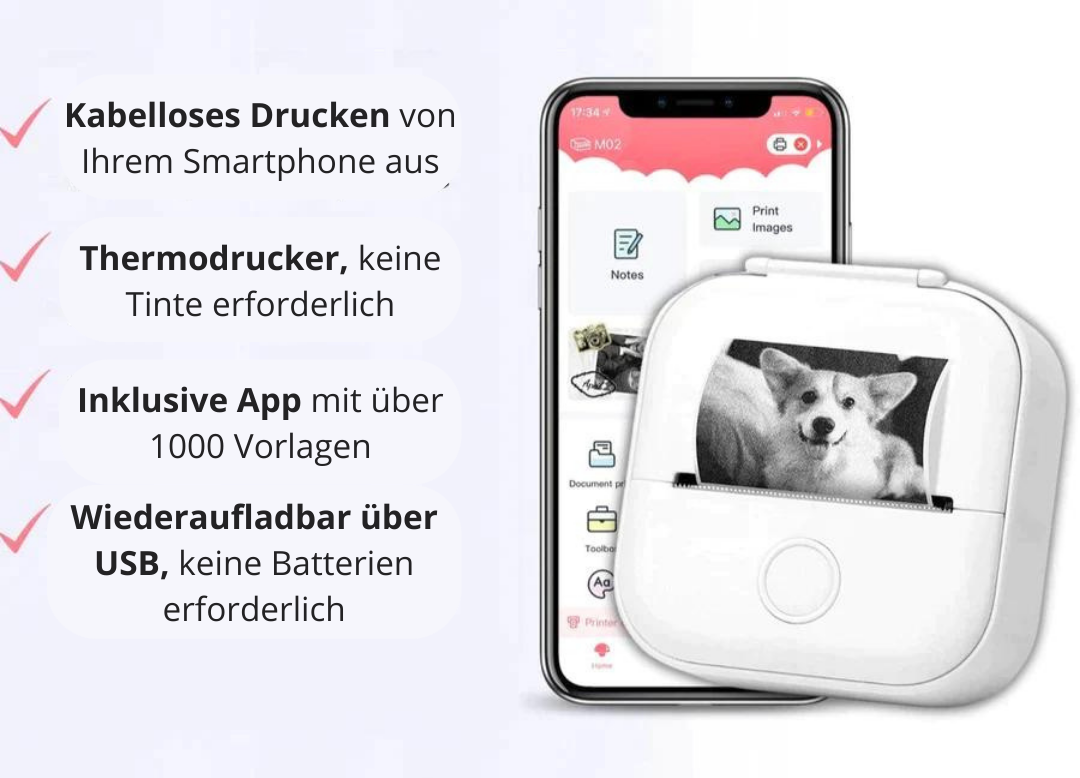 Draagbare Draadloze Mini Fotoprinter met Gratis Papier