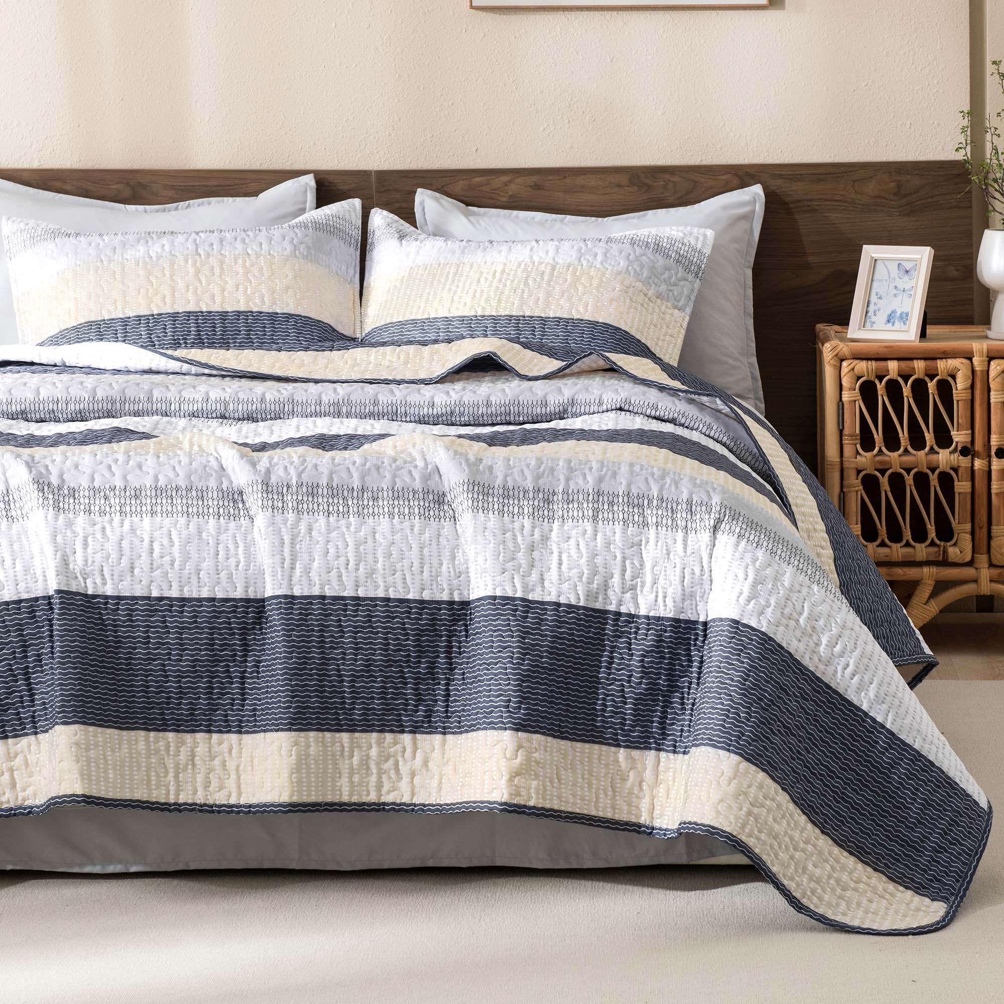 Gestreept Comfortdekbed Set met Zachte Wolkachtige Textuur