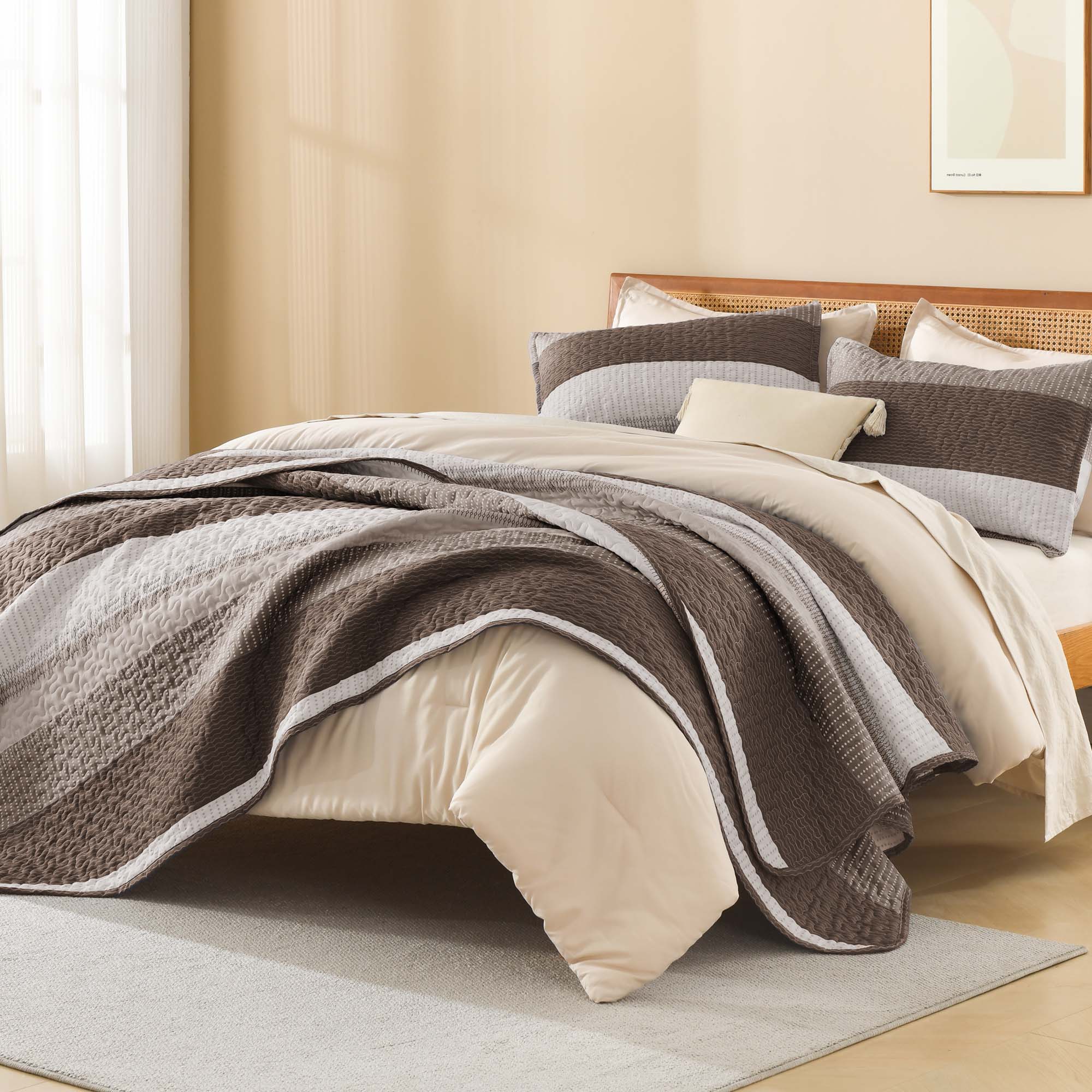 Gestreept Comfortdekbed Set met Zachte Wolkachtige Textuur