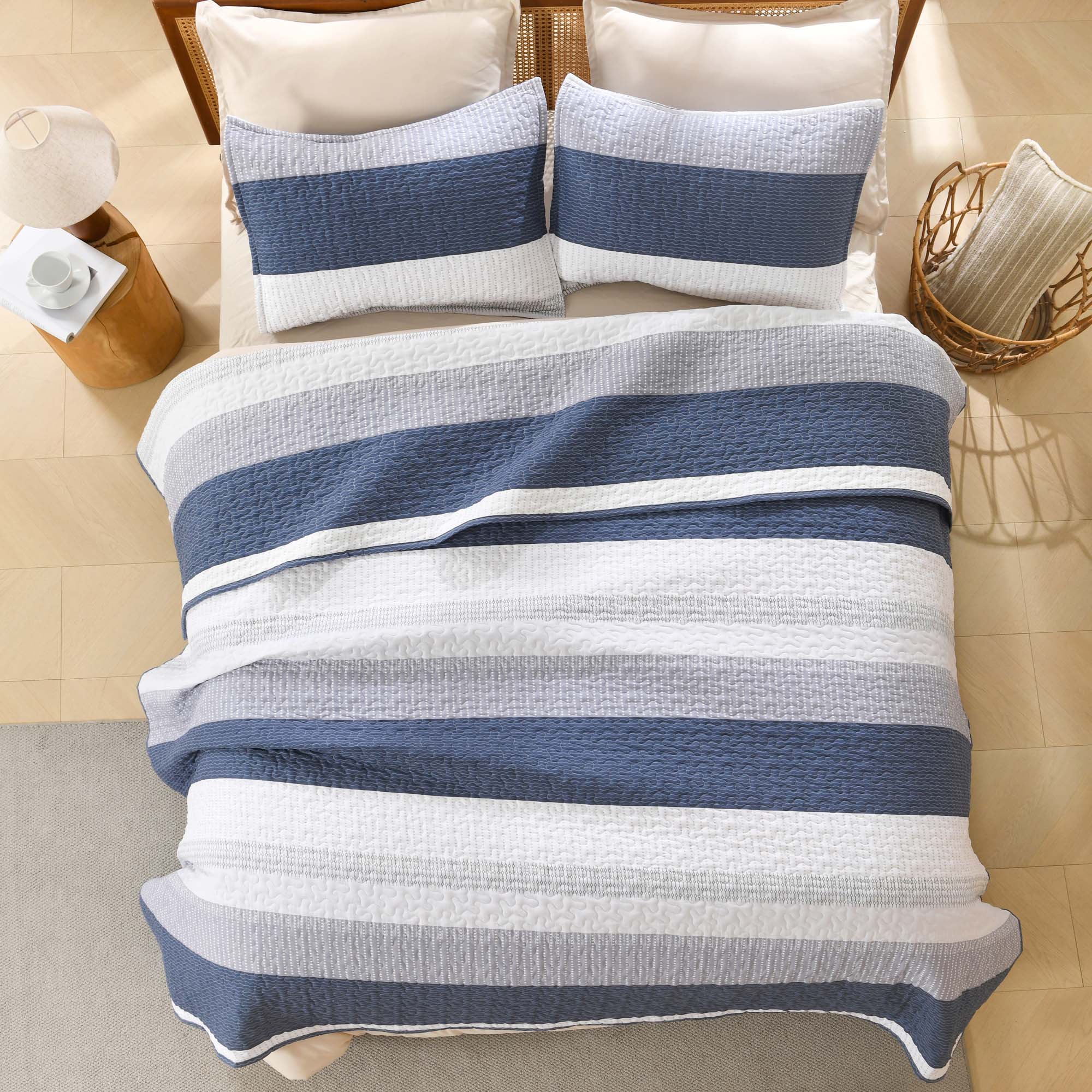 Gestreept Comfortdekbed Set met Zachte Wolkachtige Textuur