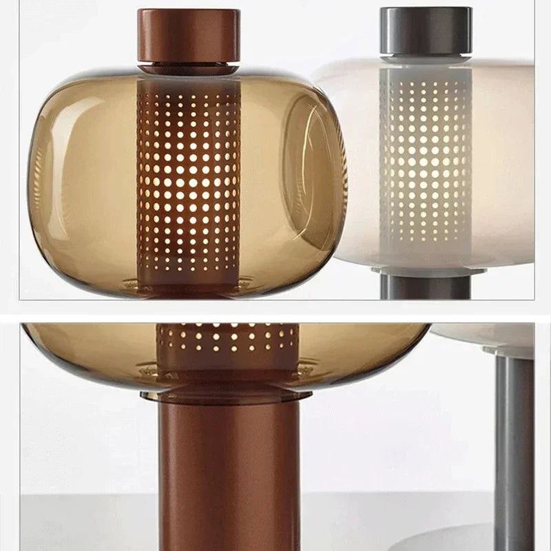 LED tafellamp met glazen kap en stenen basis