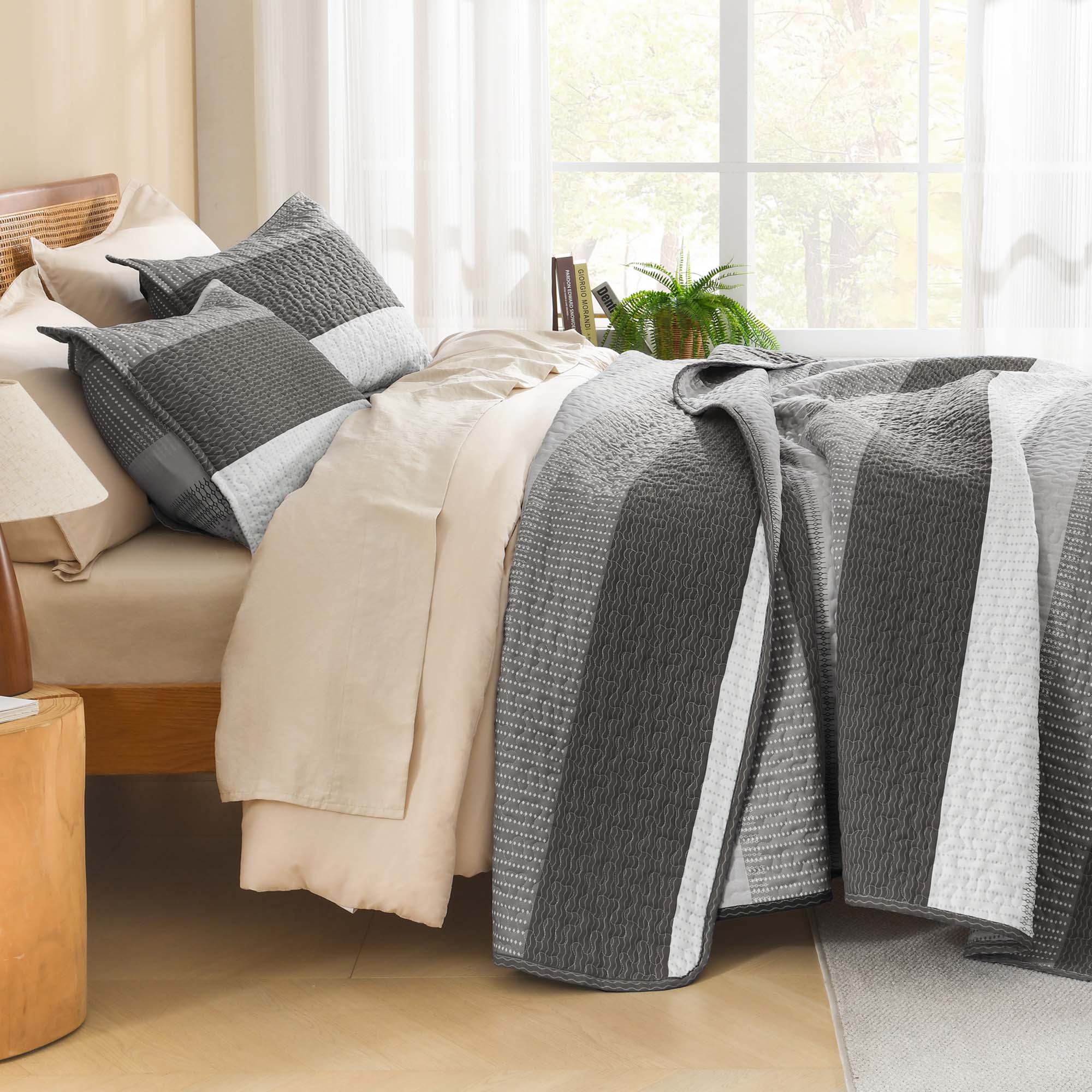 Gestreept Comfortdekbed Set met Zachte Wolkachtige Textuur