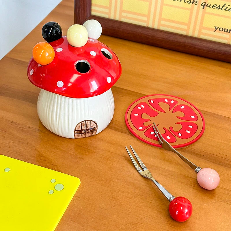 Rustieke Handgemaakte Fruitvork in Paddestoelvorm