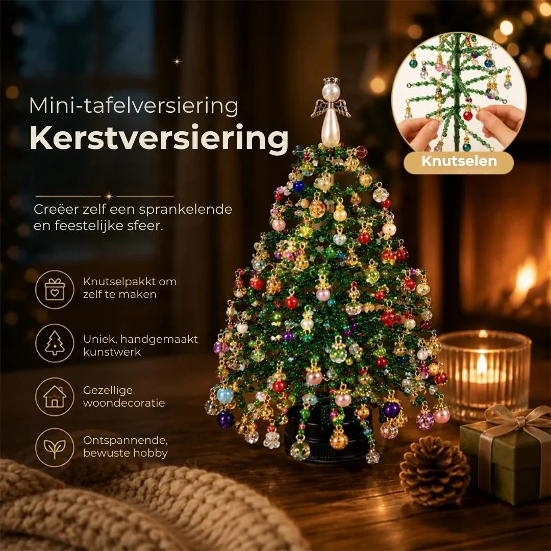 Zelfgemaakte parel kerstboom als sfeervolle decoratie voor thuis