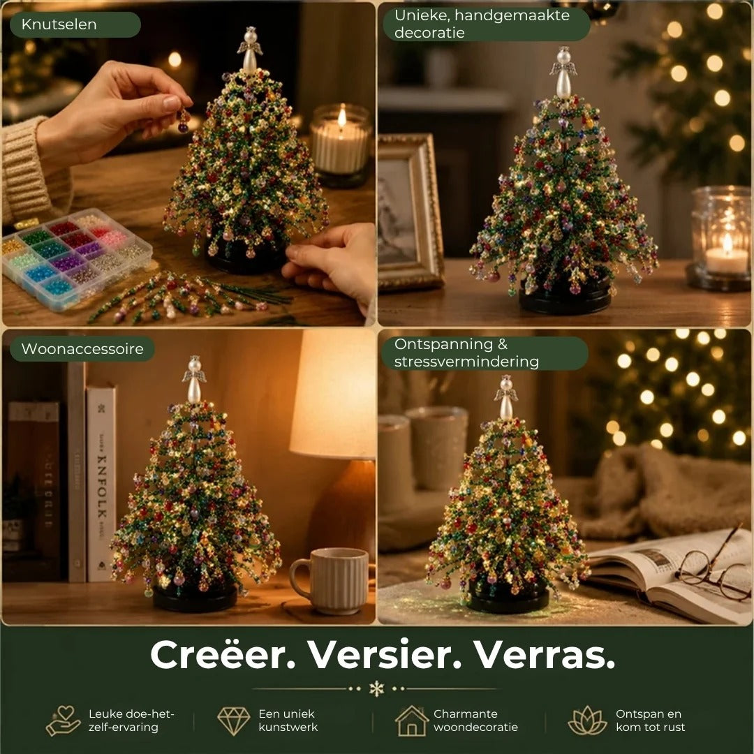 Parel kerstboom op tafel als feestelijke kerstversiering