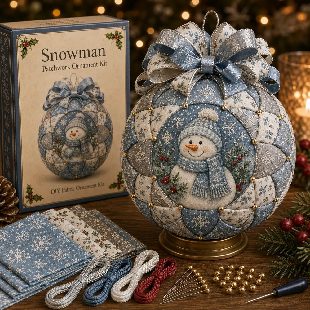Kerstbal Doe-Het-Zelf Set | 3D Patchwork Stof | Stof & Kralen Inclusief | Geschikt voor Beginners