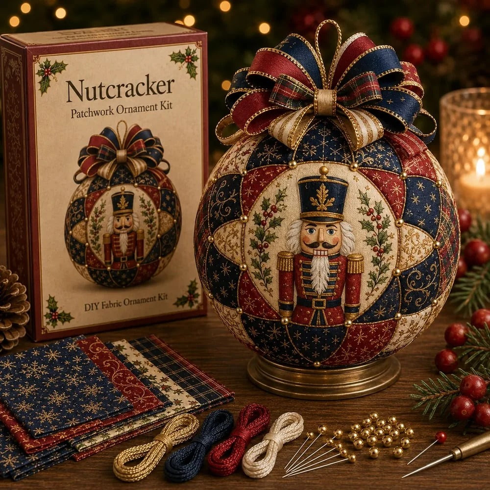 Kerstbal Doe-Het-Zelf Set | 3D Patchwork Stof | Stof & Kralen Inclusief | Geschikt voor Beginners
