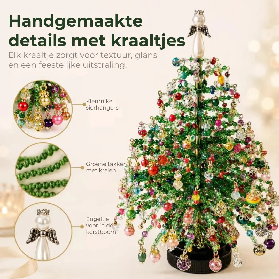 Eindresultaat van de DIY parel kerstboom voor in huis