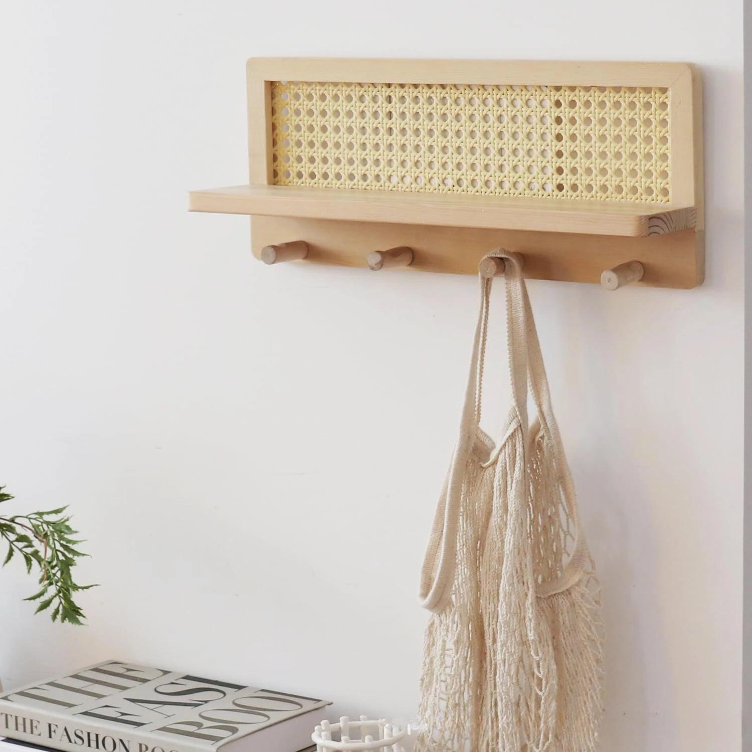 WeaveRack - Wall shelf made of wood and rattan