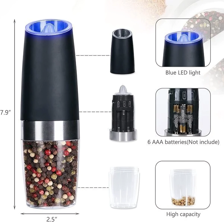 50% OFF | SpiceGlide - Automatic Electric Salt and Pepper Mill with Gravity Sensor