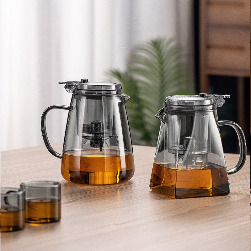 TeaFusion - One-Click Glass Teapot with Removable Tea Strainer