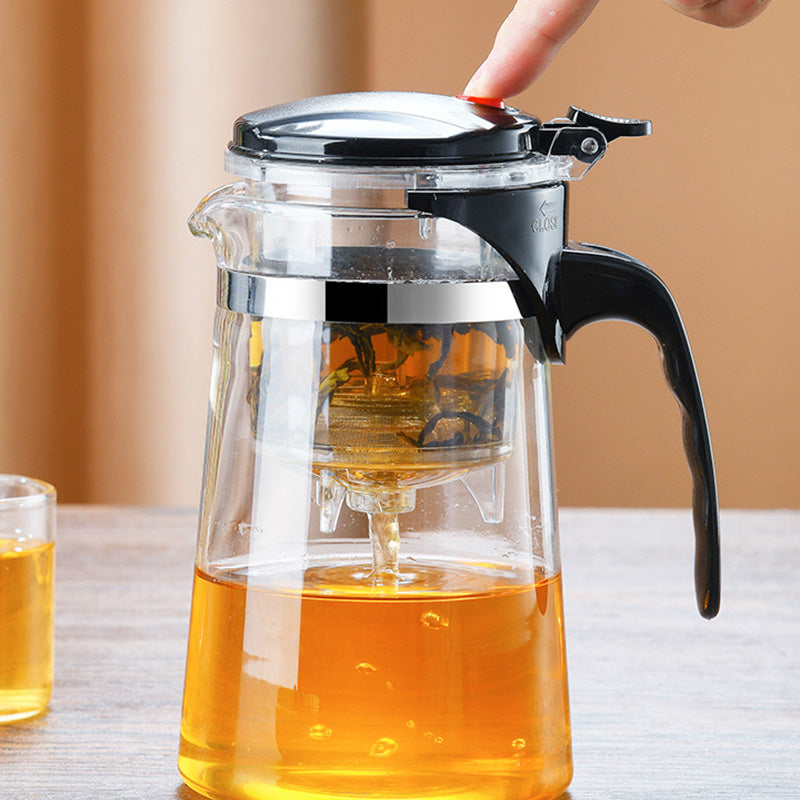 TeaFusion - One-Click Glass Teapot with Removable Tea Strainer